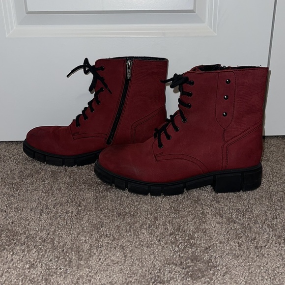 Italian combat boots red leather size 39 or us size 8 - Picture 2 of 6